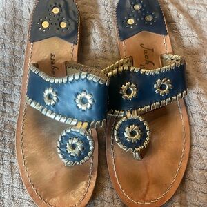 Jack Rogers Navy and Gold Embellished Sandals